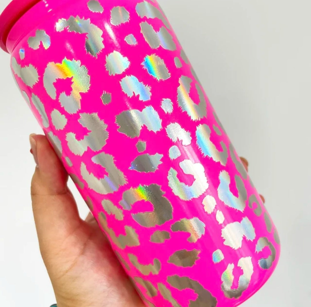 16 oz Leopard Glass Cup