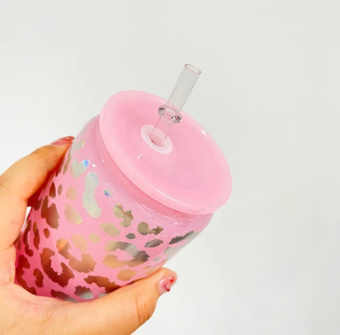 16 oz Leopard Glass Cup