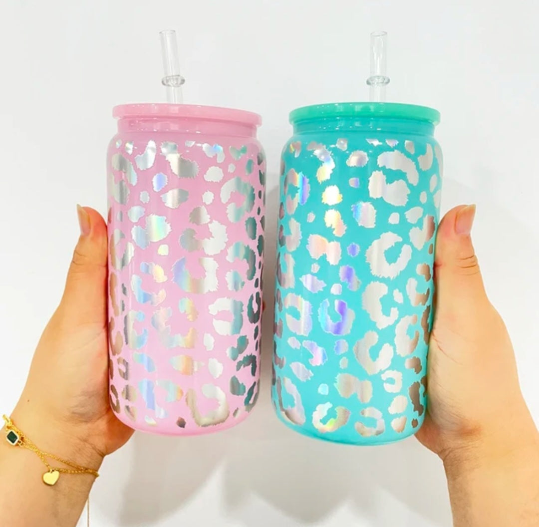 16 oz Leopard Glass Cup