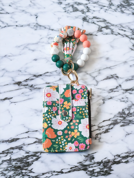 Green Flowers Wristlet Wallet