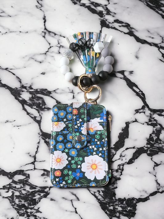 Blue Flowers Wristlet Wallet