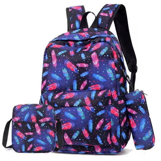 3 Piece Feathers Backpack Set