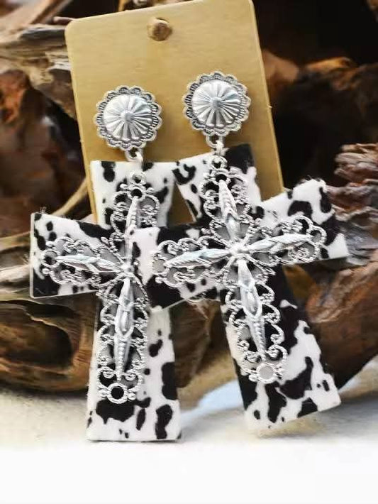 Cross Cow Print Earrings