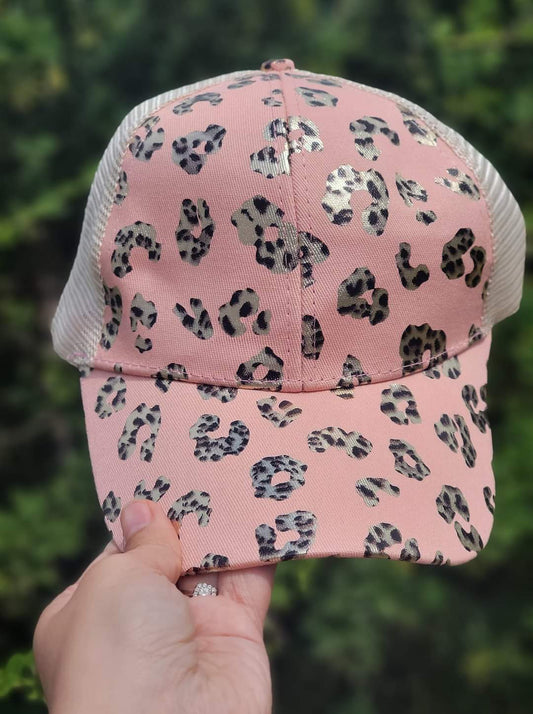 Pink Leopard Ponytail Hat