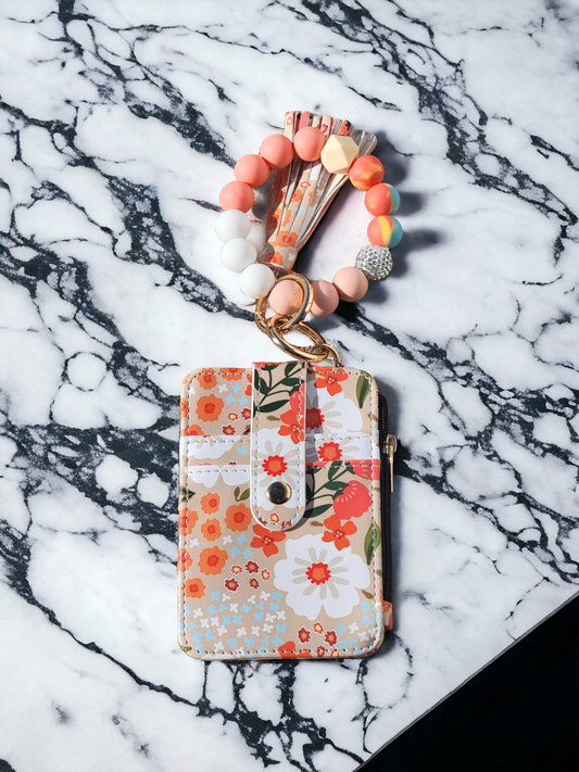 Orange Flowers Wristlet Wallet