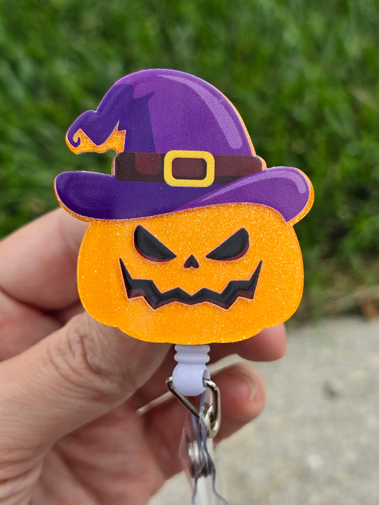 Pumpkin Witch Badge Reel